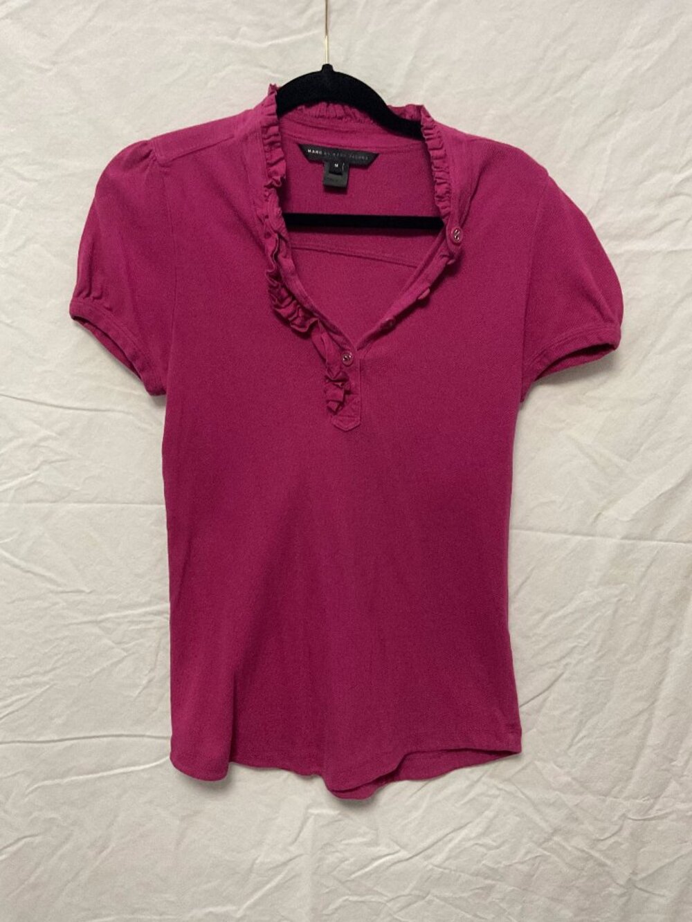 Marc By Marc Jacobs Fuchsia Ruffled Short Sleeve Polo Top Size M